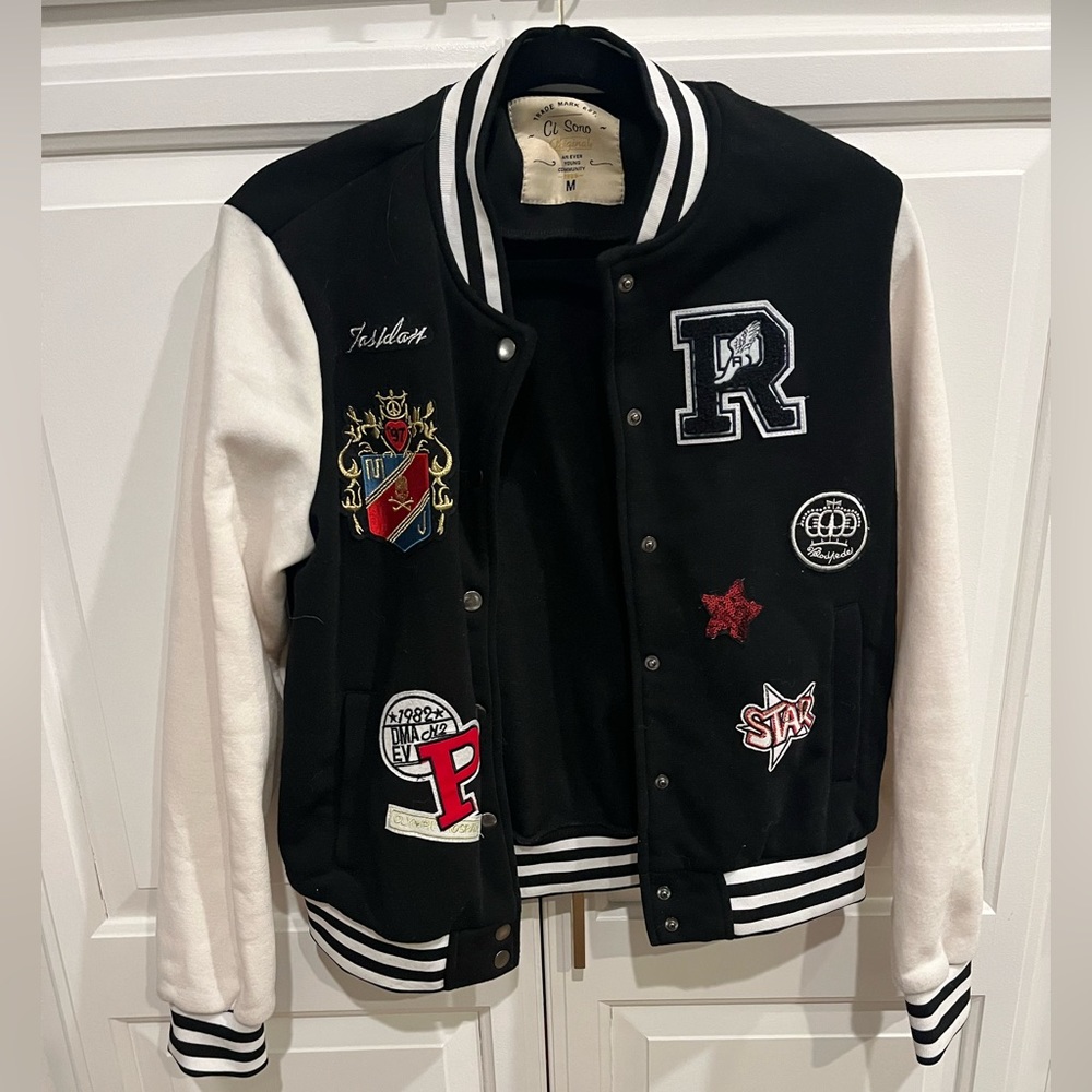 Ci Sono boutique letterman patch jacket crest sequin varsity embroidery school